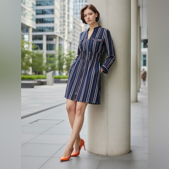 Summer Zippered Shift; Full or 3/4 Sleeve Options W/ Button Roll-Up (Size PL) - Picture 2 of 9